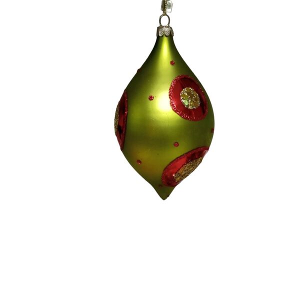 Vintage Glass Teardrop Christmas Ornament Red Green Glitter Finial Drop 6" - Picture 6 of 12